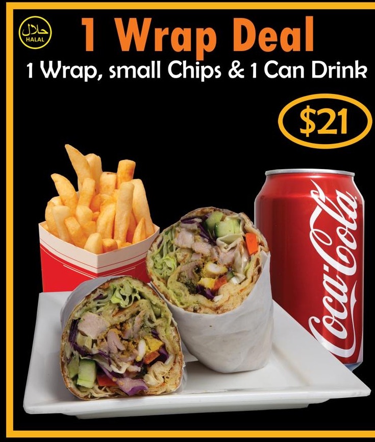 1 Wrap Deal — 1 wrap, small chips & 1 can drink for $21